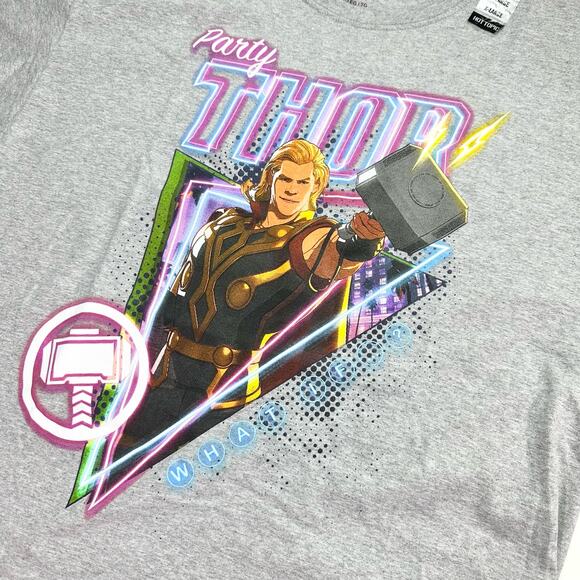 3/$20 Marvel NWT Adult XL Gray "What If?" Party Thor Cotton Blend S/S T-Shirt - Picture 5 of 7